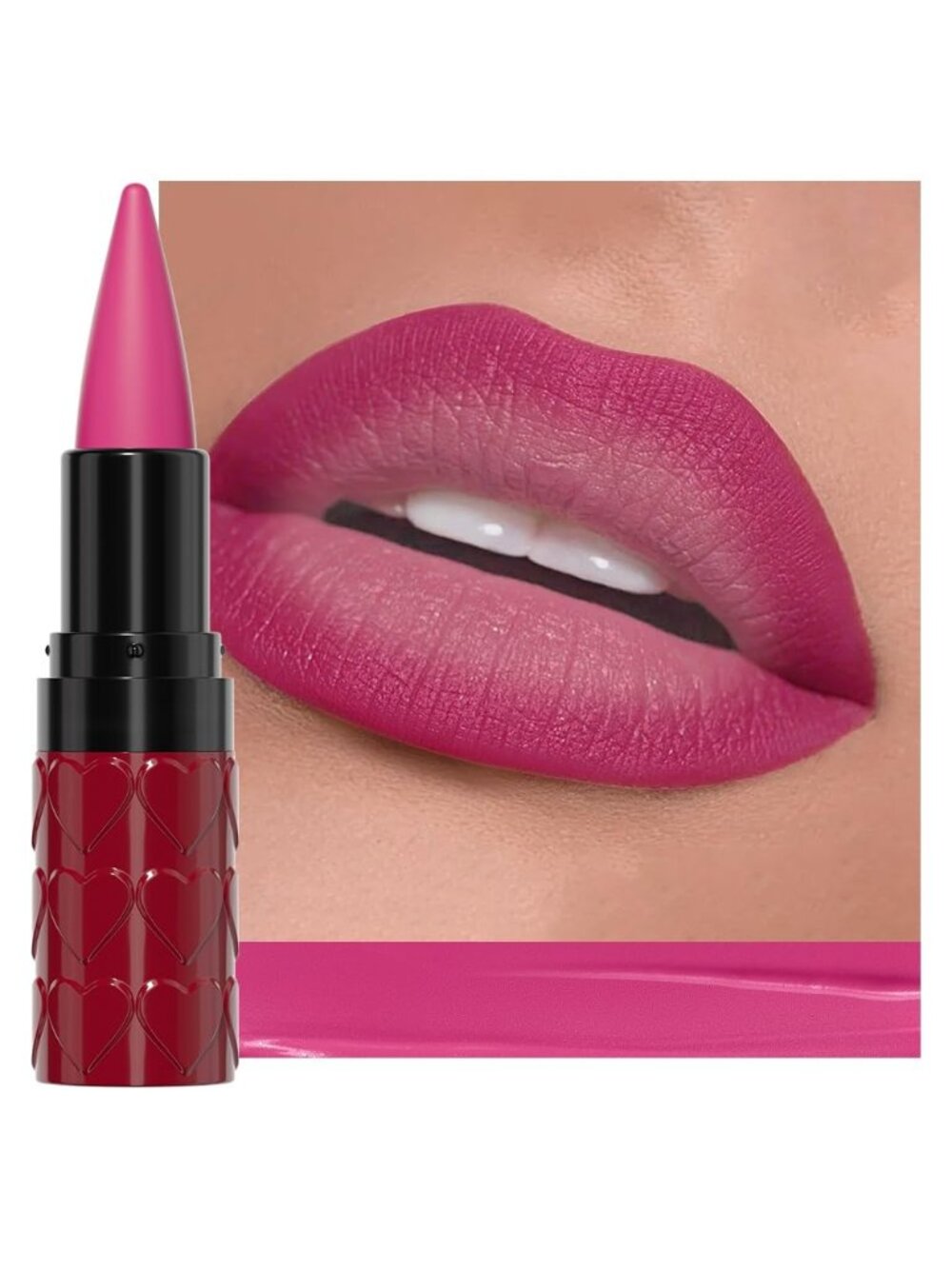 Women 1Pcs-C06 Hot Pink Shimmery Metallic Cone-Tip Glitter Lipstick & Lip Liner